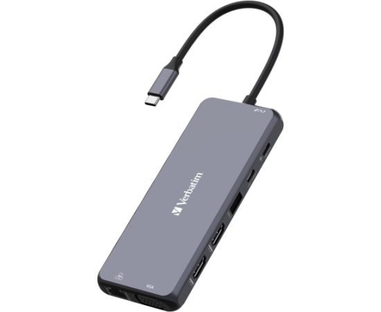 Verbatim USB-C Pro multiport hub CMH-14, 14 port, docking station (grey, 2x HDMI, VGA, RJ-45, 5x USB-A, audio, 2x USB-C, PD, SD, microSD)