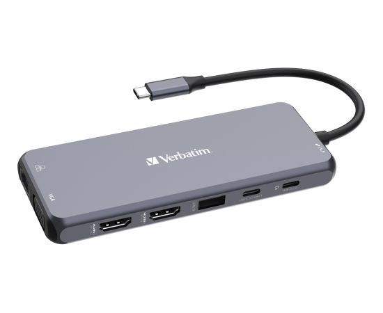 Verbatim USB-C Pro multiport hub CMH-14, 14 port, docking station (grey, 2x HDMI, VGA, RJ-45, 5x USB-A, audio, 2x USB-C, PD, SD, microSD)