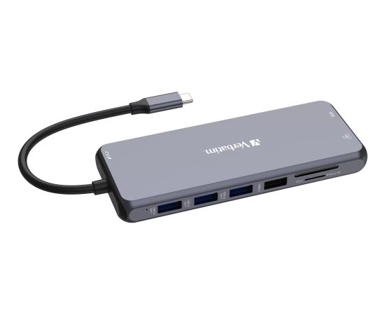 Verbatim USB-C Pro multiport hub CMH-14, 14 port, docking station (grey, 2x HDMI, VGA, RJ-45, 5x USB-A, audio, 2x USB-C, PD, SD, microSD)