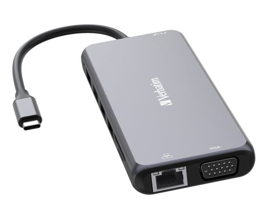 Verbatim USB-C Pro multiport hub CMH-14, 14 port, docking station (grey, 2x HDMI, VGA, RJ-45, 5x USB-A, audio, 2x USB-C, PD, SD, microSD)