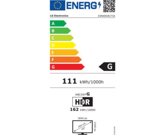 TV Set LG 65" 4K/Smart 3840x2160 Wireless LAN Bluetooth webOS 65NANO81T3A