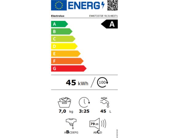 Electrolux EW6T3372E Eco valve 7.0 kg 1251 rpm A Veļas mašīna