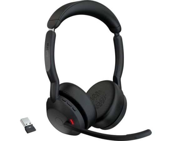 Jabra Evolve2 55, with charging station, headset (black, stereo, UC, USB-A, Link380a)