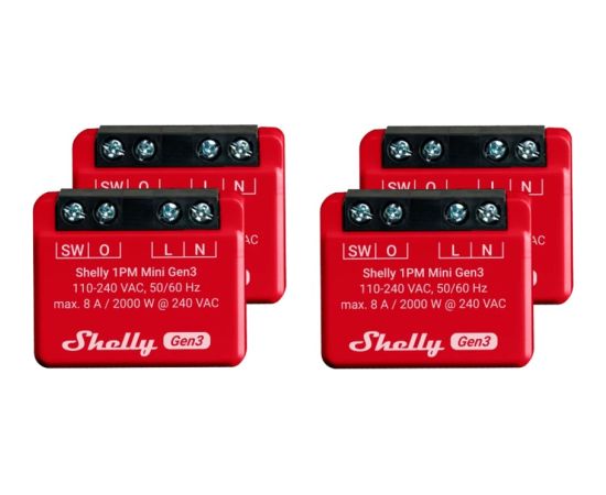 Shelly Plus 1 PM Mini Gen3 Economy Pack, Relay (Red, Pack of 4)