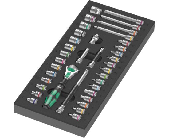 Wera 9720 foam insert 8000 A Zyklop ratchet 1/4 set 1, 37 pieces, tool set (black/gray, ratchet and socket set, in foam insert for workshop trolley)