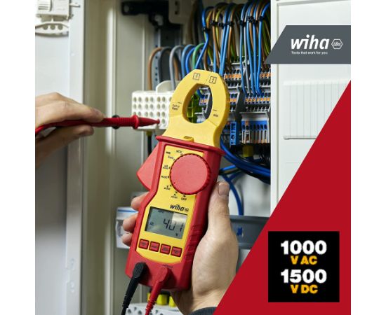 Wiha 45219 current measuring clamp, up to 1,000 V AC, measuring device (red/yellow, contactless one-hand test)