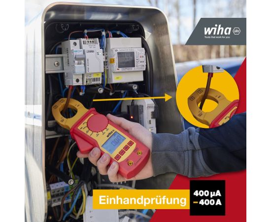 Wiha 45219 current measuring clamp, up to 1,000 V AC, measuring device (red/yellow, contactless one-hand test)