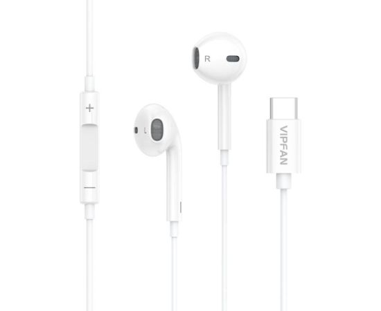 Wired in-ear headphones Vipfan M14, USB-C, 1.1m (white)