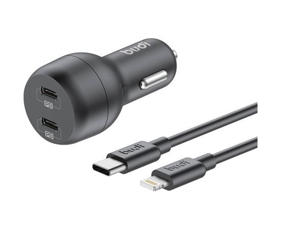 Budi Car Charger, 2x USB-C, 40W, PD + USB-C to Lightning Cable (Black)