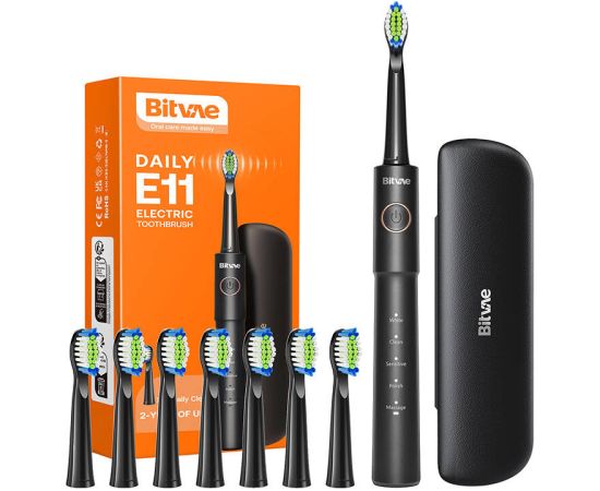 Bitvae Sonic toothbrush with tips set and travel case BV E11 (Black)