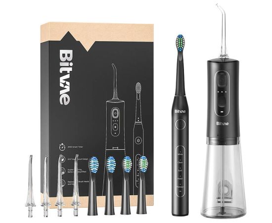 Sonic toothbrush with tips set and water flosser Bitvae D2+C2 (black)