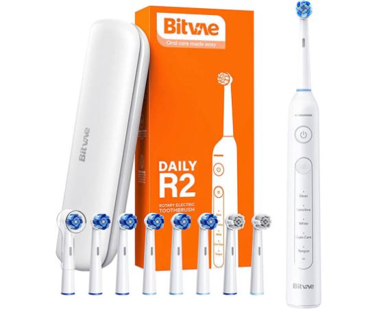 Rotary toothbrush with tips set and travel case Bitvae R2 (white)