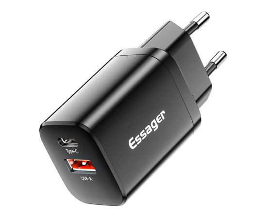 Wall Charger USB-C+USB-A 30W Essager PD+QC (black)