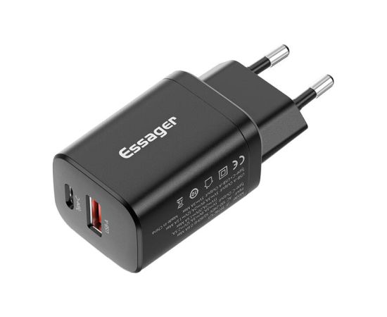 Wall Charger USB-C+USB-A 30W Essager PD+QC (black)