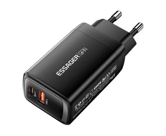 Wall Charger USB-C+USB-A 65W Essager GaN (black)