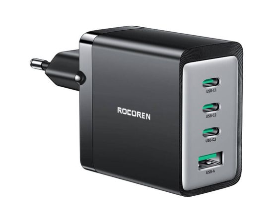 Wall charger GaN Rocoren 3x USB-C, 1x USB, 67W (black)