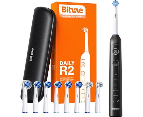 Rotary toothbrush with tips set and travel case Bitvae R2 (black)