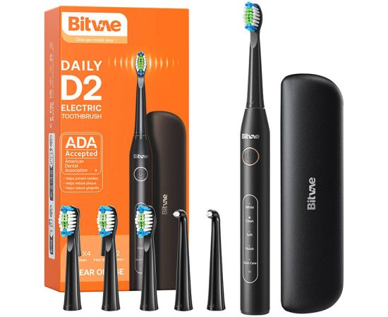 Bitvae Sonic toothbrush with tips set and travel case D2 (black)