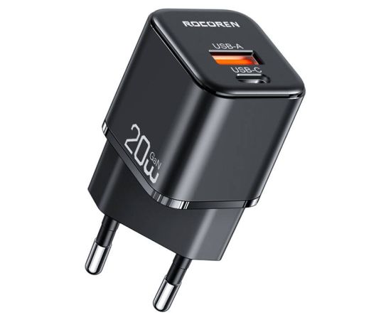 Wall charger MiniGaN Rocoren USB-C, USB, 20W (black)