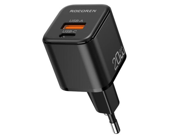 Wall charger MiniGaN Rocoren USB-C, USB, 20W (black)