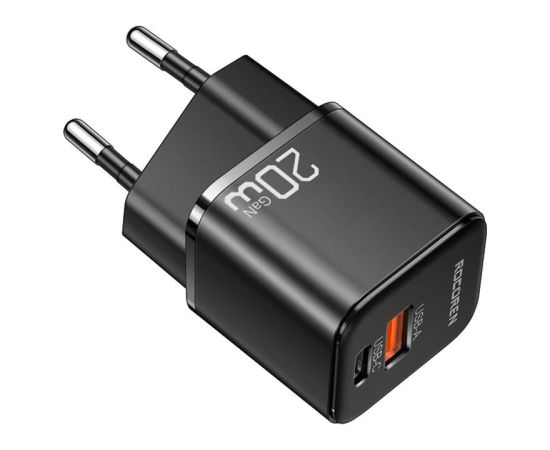 Wall charger MiniGaN Rocoren USB-C, USB, 20W (black)