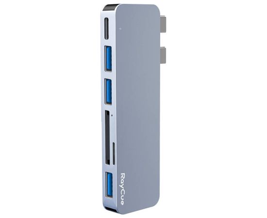 Hub 6w2 RayCue 2x USB-C do Thunderbolt 3 + 3x USB-A 3.0 5Gbps + SD/TF 2.0 (szary)