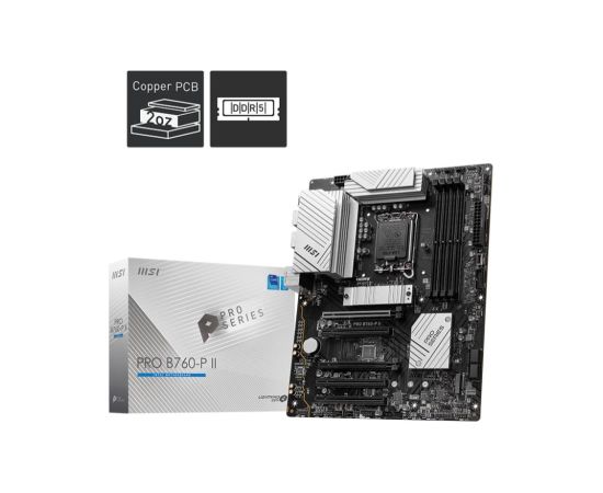 Mainboard MSI Intel B760 Express LGA1700 Memory DDR5 Memory slots 4 5xPCI-Express 5.0 16x 2xM.2 1xHDMI 1xDisplayPort 2xUSB 2.0 2xUSB 3.2 1xUSB-C 1xOptical S/PDIF 1xRJ45 5xAudio port PROB760-PII