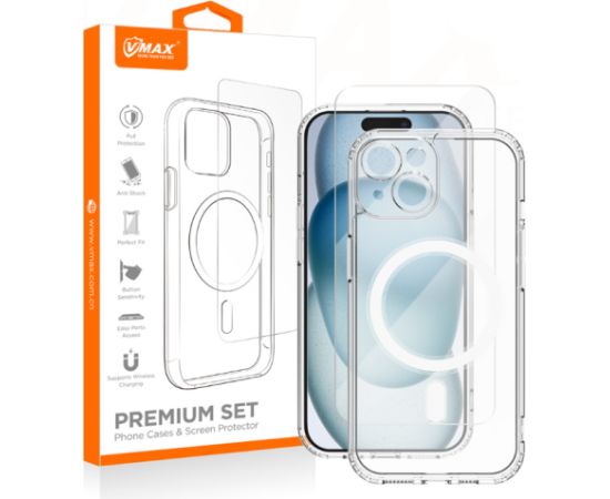 Vmax Set MagSafe Case Aizsargapvalks + Tempered Glass Aizsargstikls 2,5D Priekš Apple iPhone 14 Plus