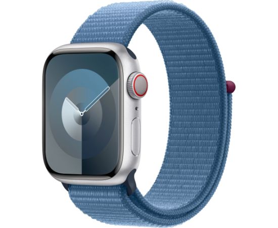 Apple Watch Series 9, Smartwatch (silver/blue, aluminum, 41 mm, Sport Loop, Cellular)