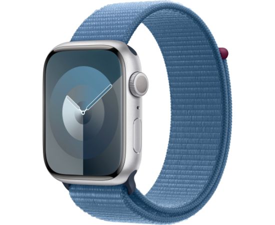 Apple Watch Series 9, Smartwatch (silver/blue, aluminum, 45 mm, Sport Loop)