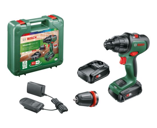 Bosch cordless impact drill AdvancedImpact 18 (green/black, 2x Li-ion battery 1.5Ah, case, POWER FOR ALL ALLIANCE)