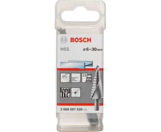 Bosch HSS step drill, 6mm - 30mm (13 steps, with spiral flute)