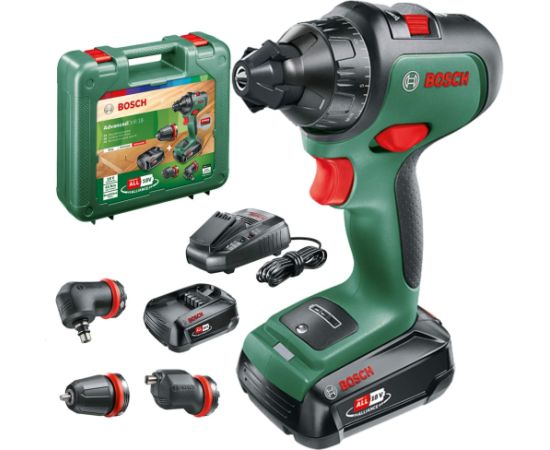 Bosch Cordless Drill AdvancedDrill 18, with attachments (green/black, 2x Li-Ion battery 2.5Ah, case)