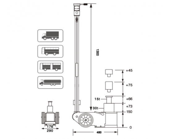 Pneimohidrauliskais domkrats S30-2EL