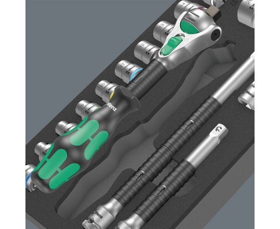 Wera 9721 foam tray 8000 B Zyklop ratchet 3/8" set 1, 23 pieces, tool set (black/grey, ratchet and socket set, in foam tray for workshop trolley)