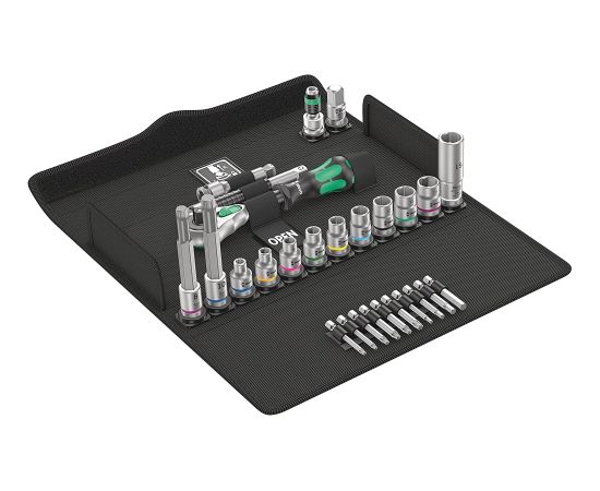 Wera Bicycle Set 7, 3/8, tool set (black/green, 27 pieces, speed ratchet with pivoting head)