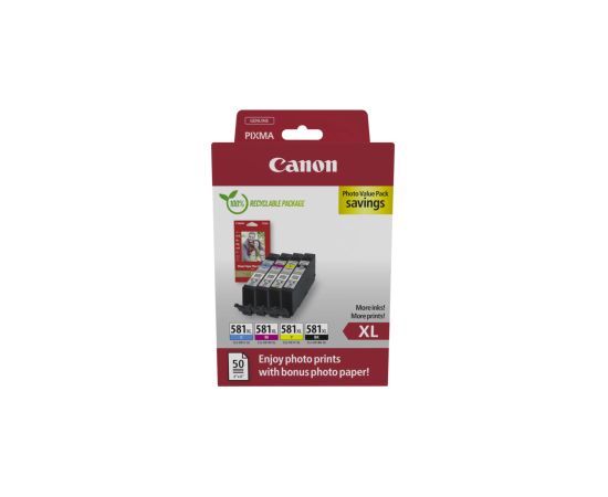 Tintes kārtridžs Canon CLI-581X BK / C / M / Y High Yield Ink Cartridge + Photo Paper Value Pack