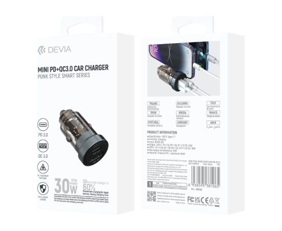 Devia Smart USB / USB-C Автомобильное Зарядное Устройство 30W