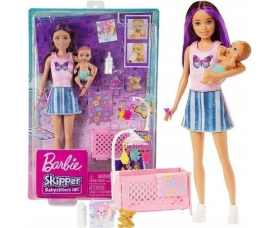 Lalka Barbie Mattel Skipper Opiekunka Łóżeczko + Bobas HJY33