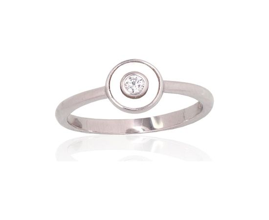 Серебряное кольцо #2101941(PRh-Gr)_CZ+PL, Серебро 925°, родий (покрытие), Цирконы, Перламутр, Размер: 16.5, 1.7 гр.