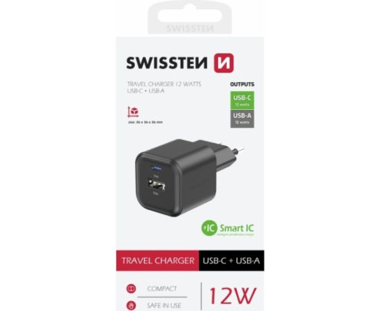 Swissten Tīkla Lādētājs 12W USB-C / USB-A