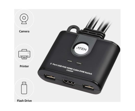 2-портовый кабель USB FHD HDMI ATEN CS22HF-AT для KVM-переключателя, черный