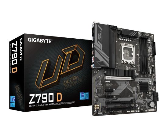 Mainboard GIGABYTE Intel Z790 LGA1700 ATX Memory DDR5 Memory slots 4 2xPCI-Express 3.0 1x 1xPCI-Express 3.0 16x 1xPCI-Express 4.0 4x	 1xPCI-Express 5.0 16x 3xM.2 1xHDMI 1xDisplayPort 2xUSB 2.0 5xUSB 3.2 1xUSB-C 1xPS/2 1xRJ45 3xAudio port Z790D