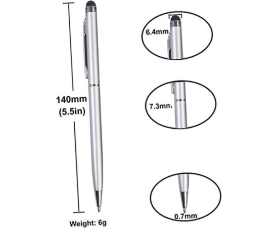 iLike PN1 Универсальный 2в1 Стилус для Capacitive экранов с ручкой (для Смартфонов и Планшетных ПК) Серебристый