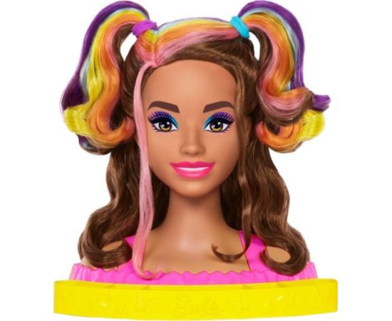 Lalka Barbie Mattel Głowa do stylizacji Neonowa tęcza Brązowe włosy + akcesoria Color Reveal HMD80