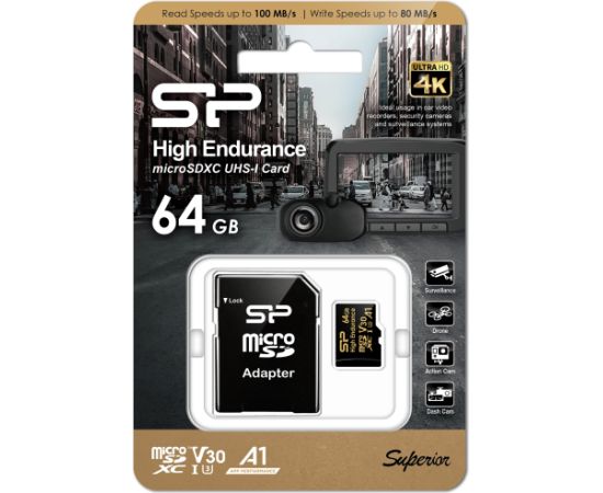 Silicon Power memory card microSDXC 64GB High Endurance + adapter