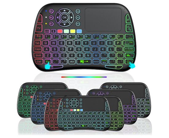 RoGer QL268 Wireless Mini Bezvadu Kompakta Klaviatūra PC / PS3 / XBOX 360 / Smart TV / Android + TouchPad (Ar RGB Apgaismojumu)