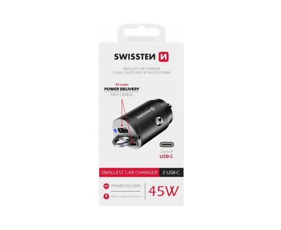 Swissten Nano PD Универсальное автомобильное зарядное устройство 2x USB-C 45W