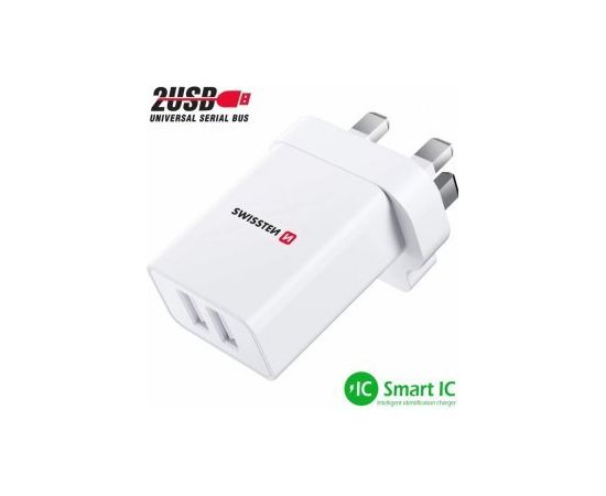 Swissten Зарядное устройство 2x USB 10.5W для UK Разъем