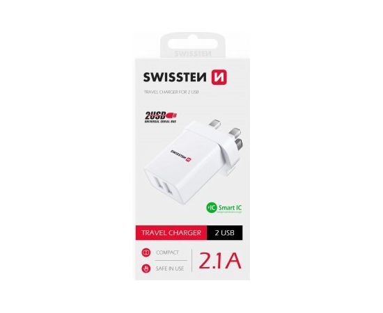 Swissten Зарядное устройство 2x USB 10.5W для UK Разъем